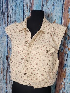 Pol Ivory Ditsy Floral Frayed Edge Denim Vest